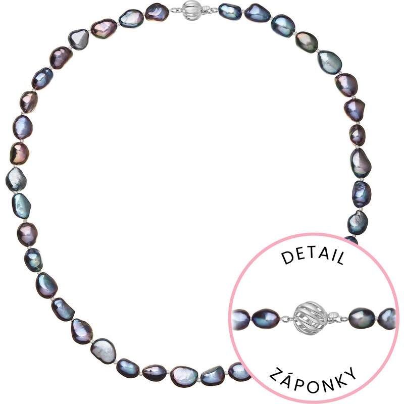 EVOLUTION GROUP Perlový náhrdelník z říčních perel se zapínáním z bílého 14 karátového zlata 822027.3/9272B peacock