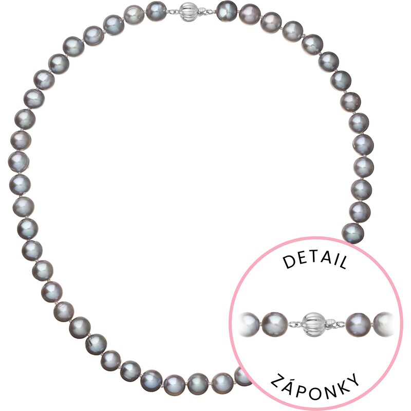 EVOLUTION GROUP Perlový náhrdelník z říčních perel se zapínáním z bílého 14 karátového zlata 822028.3/9272B grey