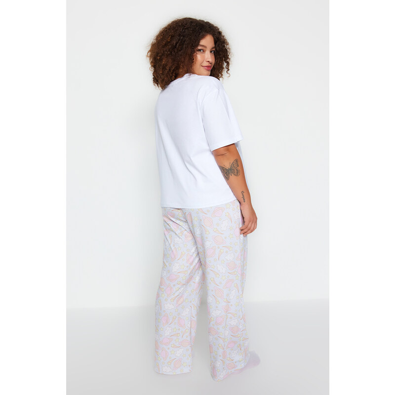 Trendyol Curve Pink Printed Knitted Pajamas Set