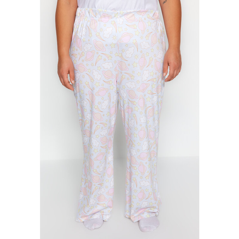 Trendyol Curve Pink Printed Knitted Pajamas Set