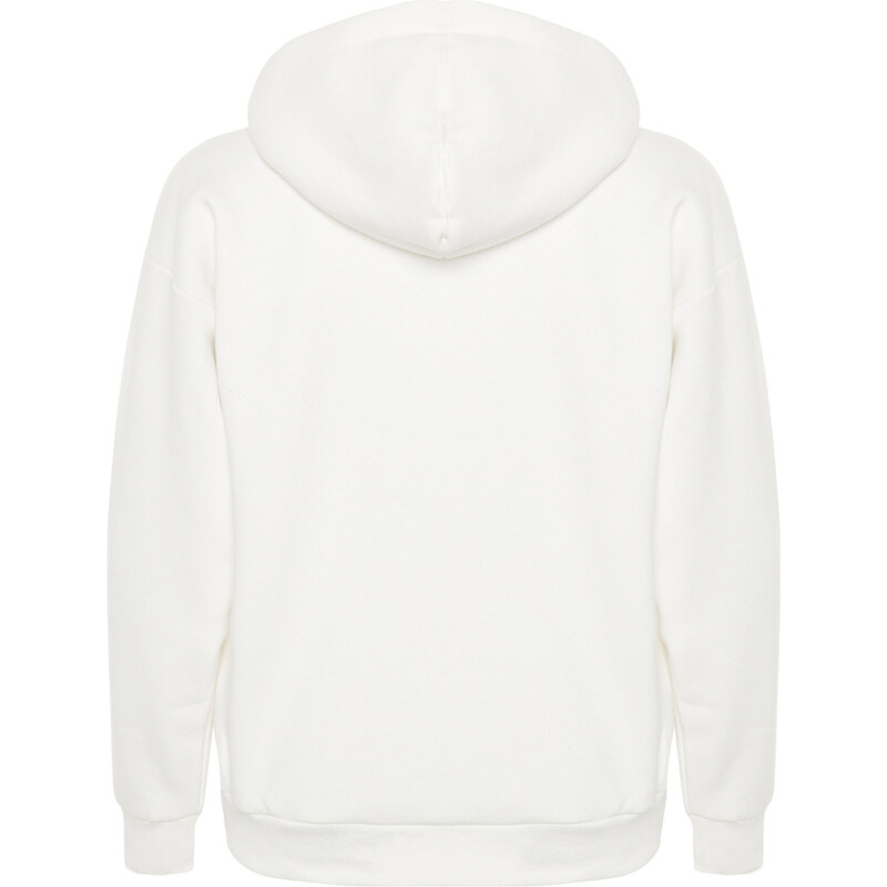 Trendyol Thick Ecru, Fleece Inside Oversized/Wide Fit with a Hooded Basic Knitted Sweatshirt