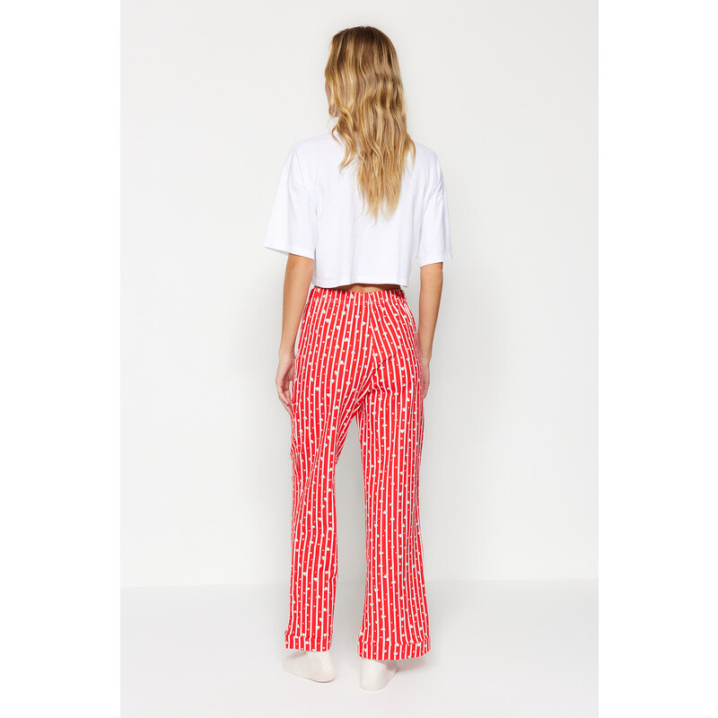 Trendyol Red Cotton Striped Knitted Pajamas Bottoms