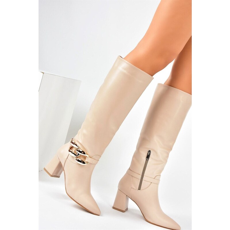 Fox Shoes Nude Women's Thick Heeled Boots