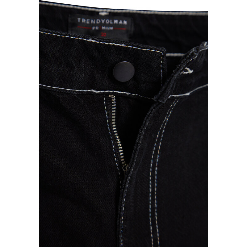 Trendyol Black Wide Cut Contrast Stitched Jeans Loose Jeans