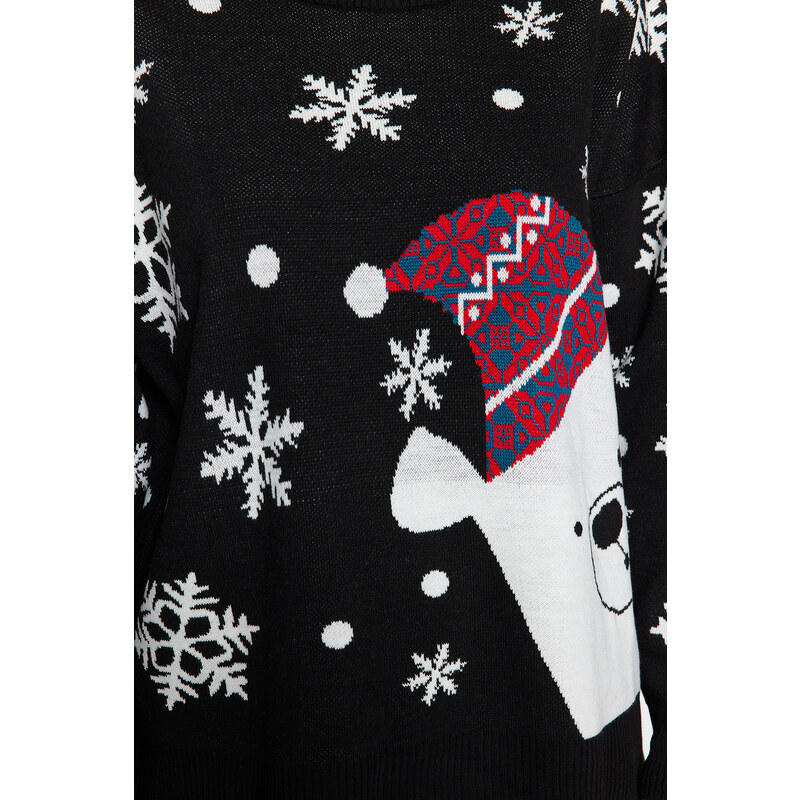 Trendyol Black Oversize Christmas Theme Knitwear Sweater