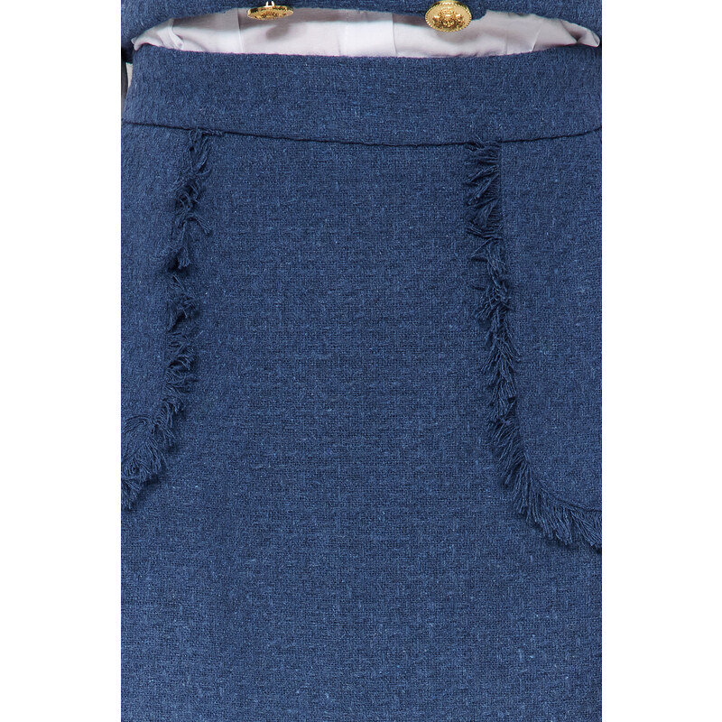 Trendyol Indigo Tassel Detailní tvídová tkanina Mini tkaná sukně