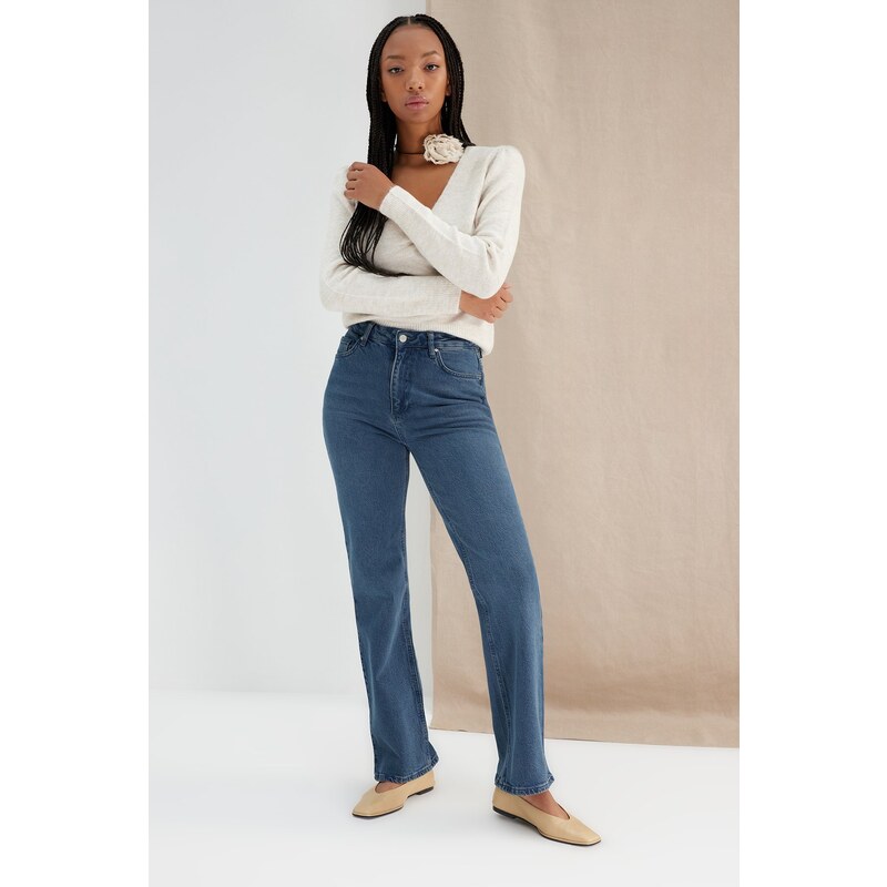 Trendyol Midnight Blue High Waist Comfort Široké nohavice Džíny