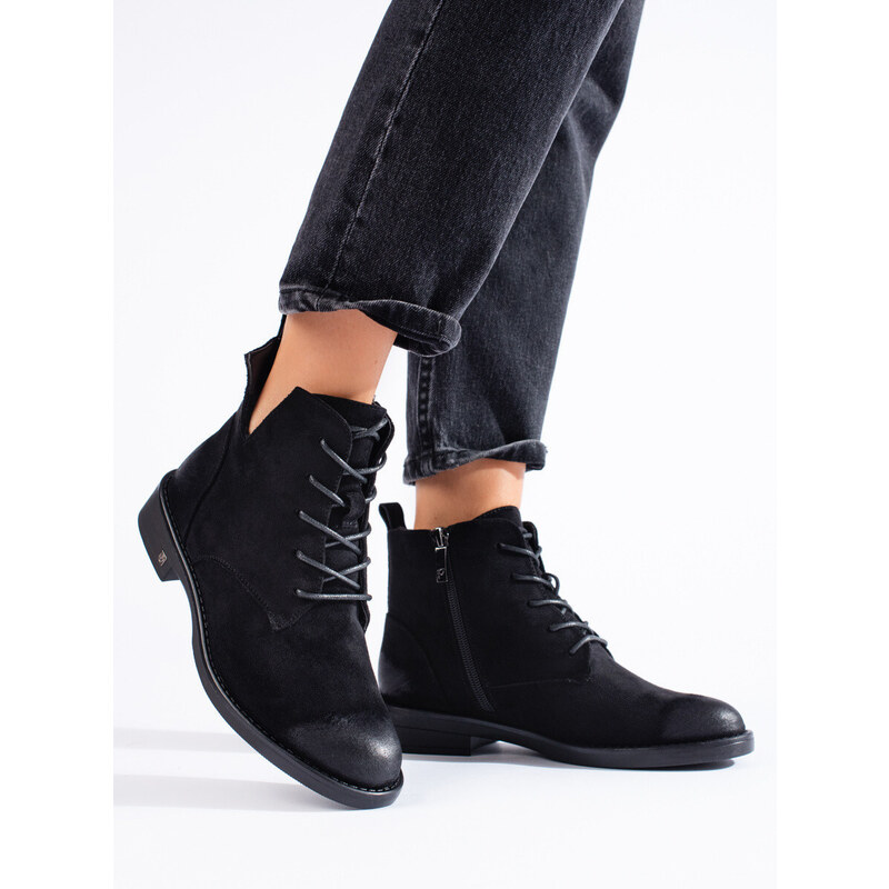 Krásné kotníčkové boty dámské černé płaski