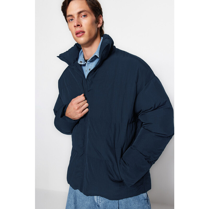 Trendyol Navy Blue Unisex Oversize Fit Stojatý límec Puffer Jacket