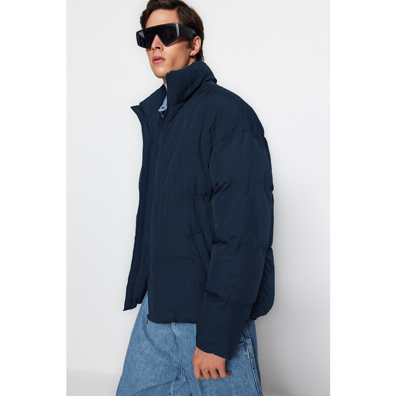 Trendyol Navy Blue Unisex Oversize Fit Stojatý límec Puffer Jacket