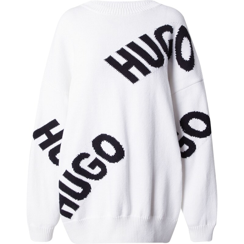HUGO Maxi svetr Slaria černá / offwhite