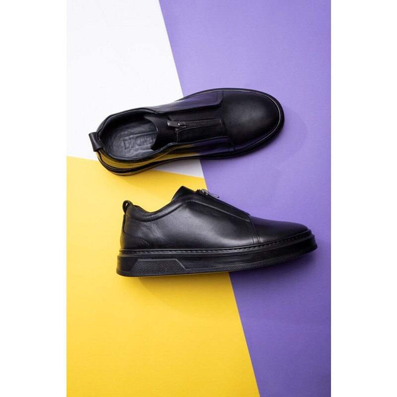 Ducavelli Ventu Men's Genuine Leather Sneakers, Zipper Sneakers, Genuine Leather Sneakers, Men's Sneakers.