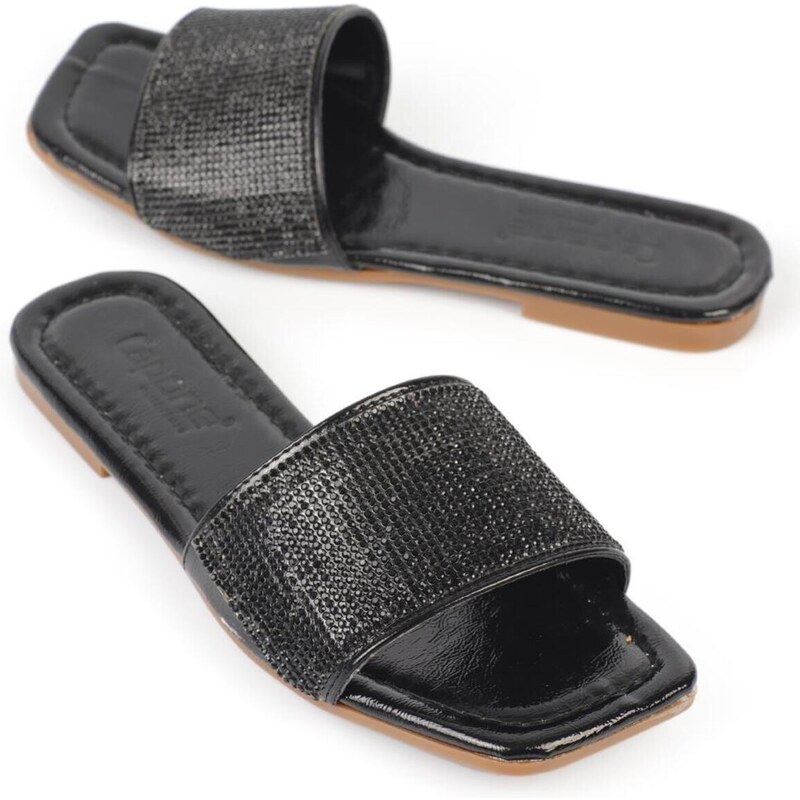 Capone Outfitters Single Strap with Stones, Flat Heel Women's Slippers