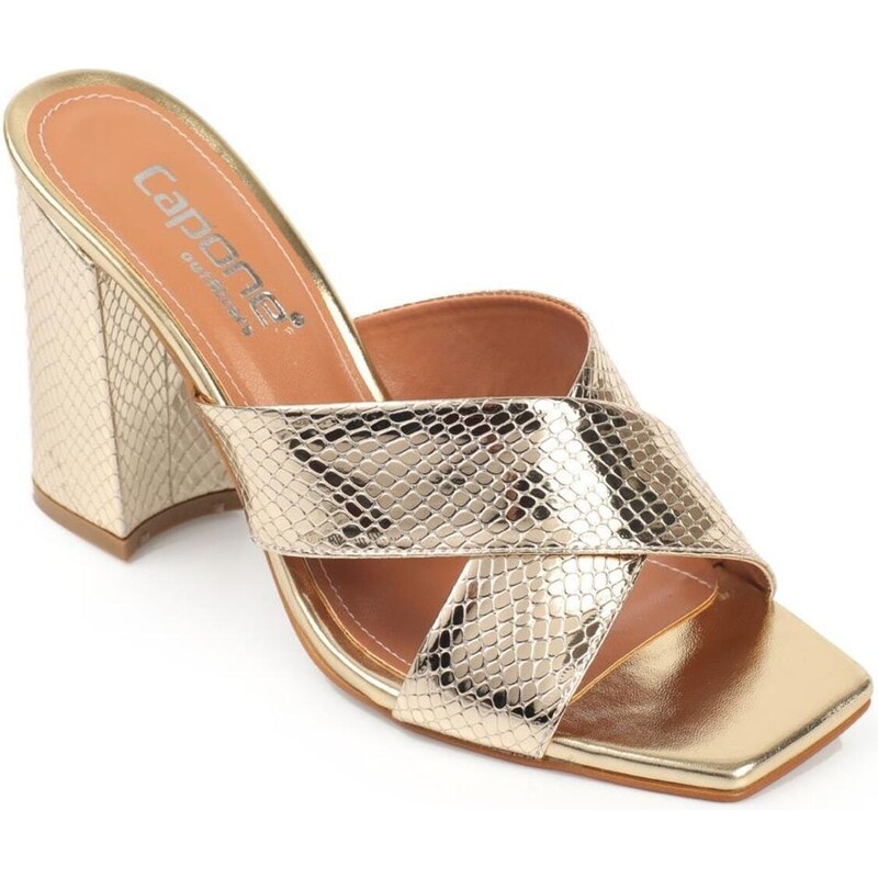 Capone Outfitters Capone 015 Heels, Flat Toe Gold Women's Slippers.