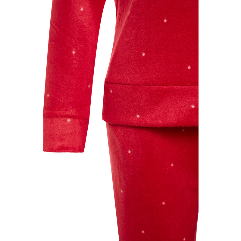 Trendyol Red Velvet Knitted Tshirt-Pants Pajamas Set