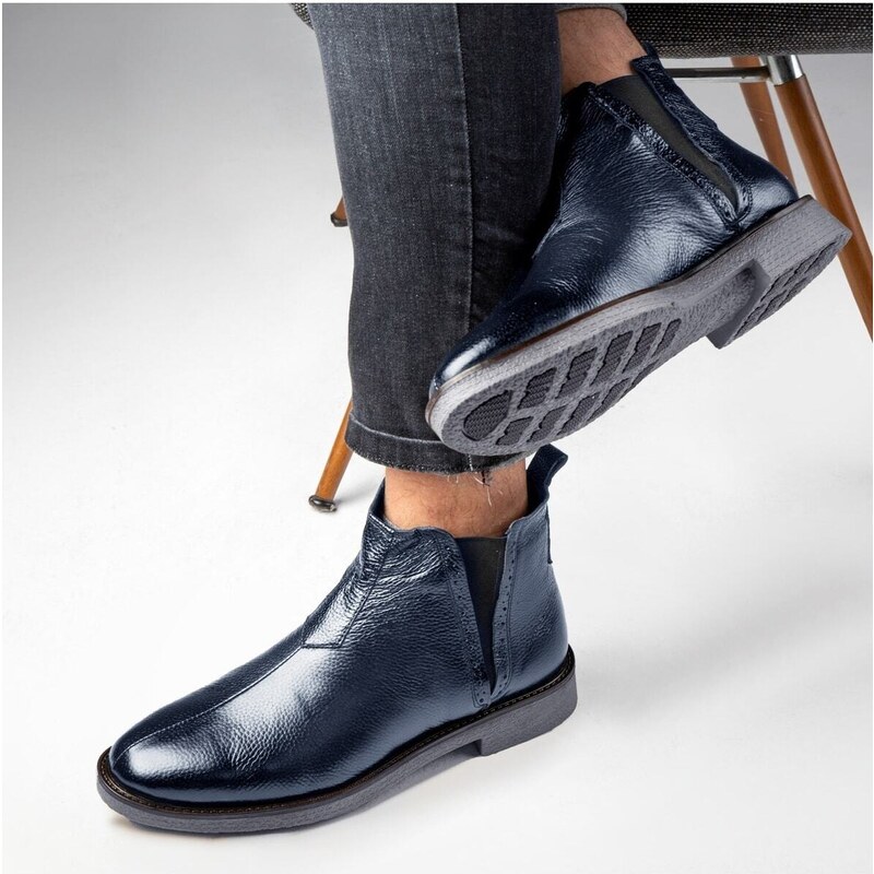 Ducavelli Leeds Genuine Leather Non-Slip Sole Chelsea Daily Boots Navy Blue