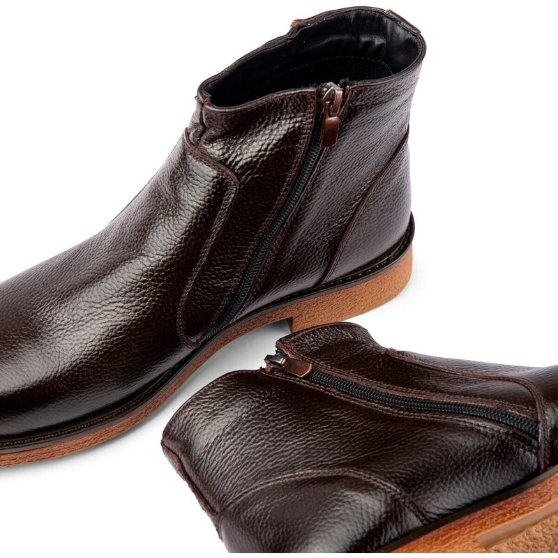 Ducavelli Bristol Genuine Leather Non-Slip Sole With Zipper Chelsea Daily Boots Brown.