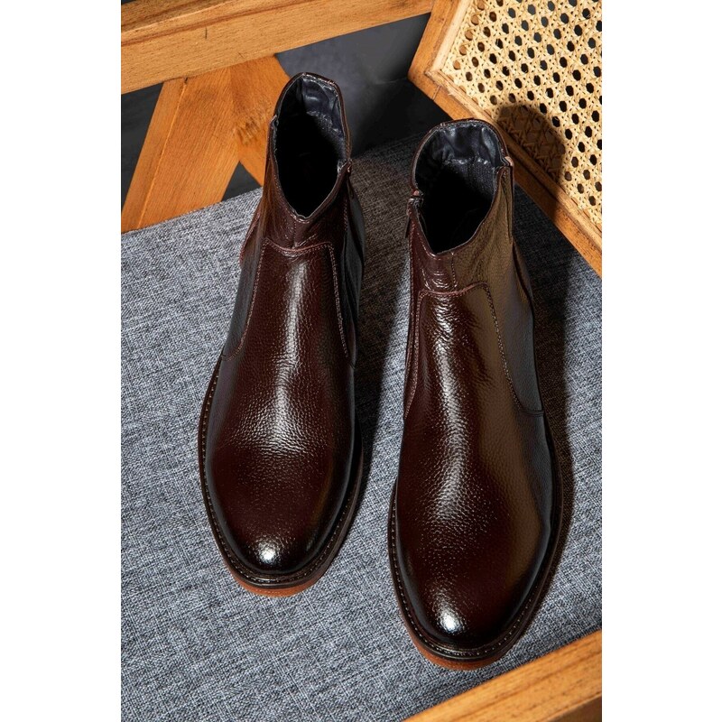 Ducavelli Bristol Genuine Leather Non-Slip Sole With Zipper Chelsea Daily Boots Brown.