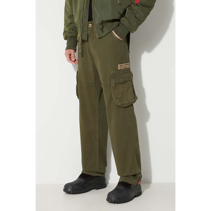 Bavlněné kalhoty Alpha Industries Jet Pant zelená barva, jednoduché, 101212.142