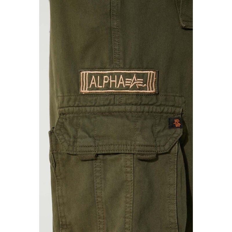 Bavlněné kalhoty Alpha Industries Jet Pant zelená barva, jednoduché, 101212.142