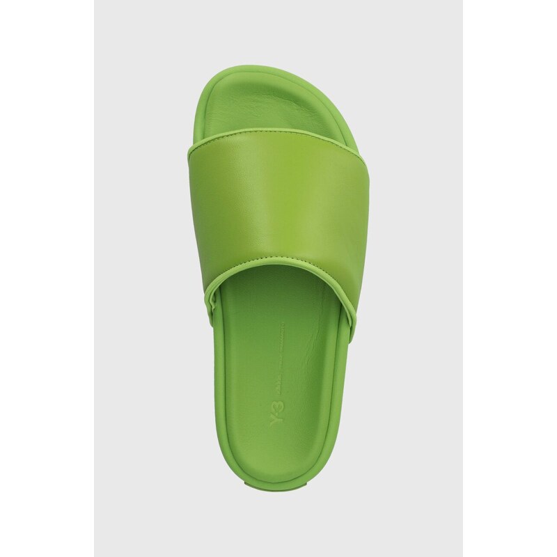 Kožené pantofle Y-3 IG1084 SLIDE zelená barva
