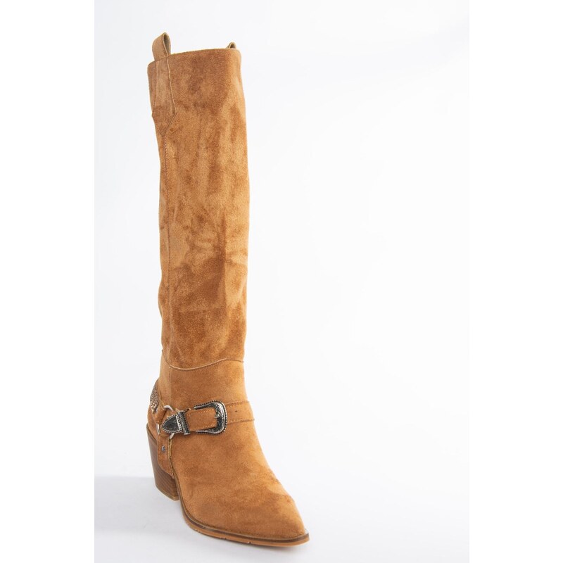 Fox Shoes Tan Suede Low Heeled Cowboy Model Boots