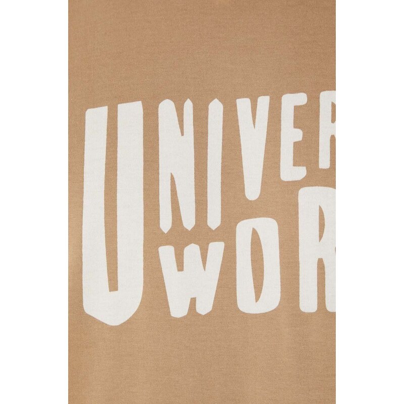 Bavlněné tričko Universal Works Mystery Train Print Tee béžová barva, s potiskem, 29182
