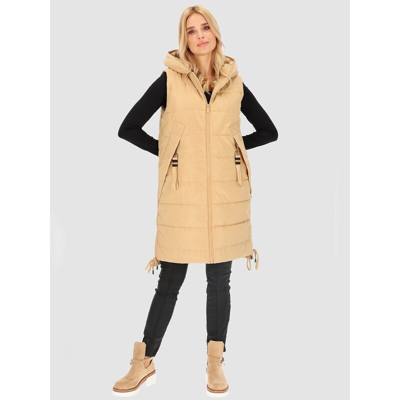 PERSO Womans Womens long insulated leeveless jacket with hood