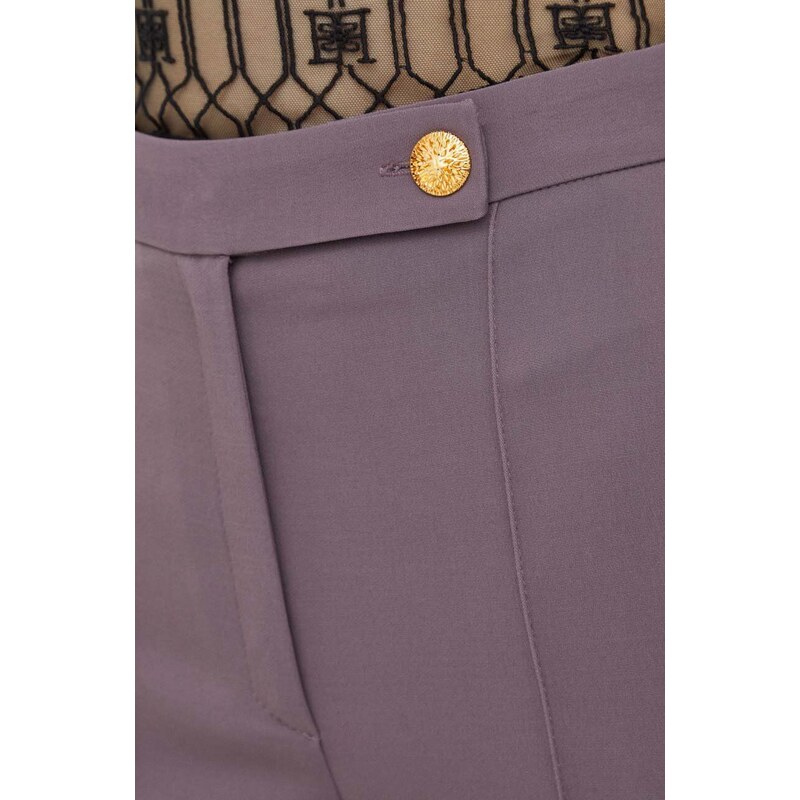 Kalhoty Elisabetta Franchi dámské, fialová barva, zvony, high waist