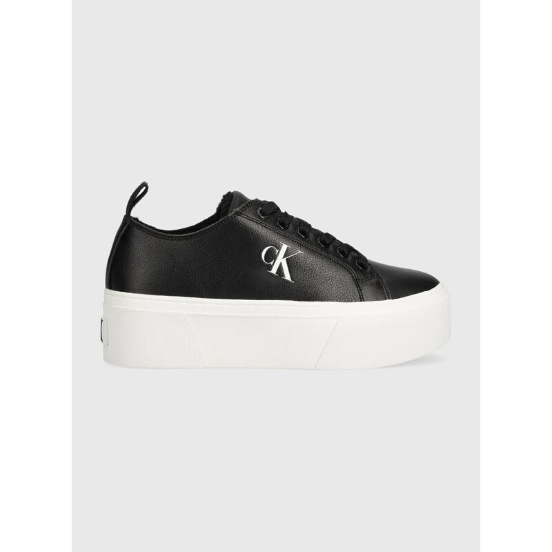 Kožené sneakers boty Calvin Klein Jeans CUPSOLE FLATFORM LOW WL LTH WN černá barva, YW0YW01107