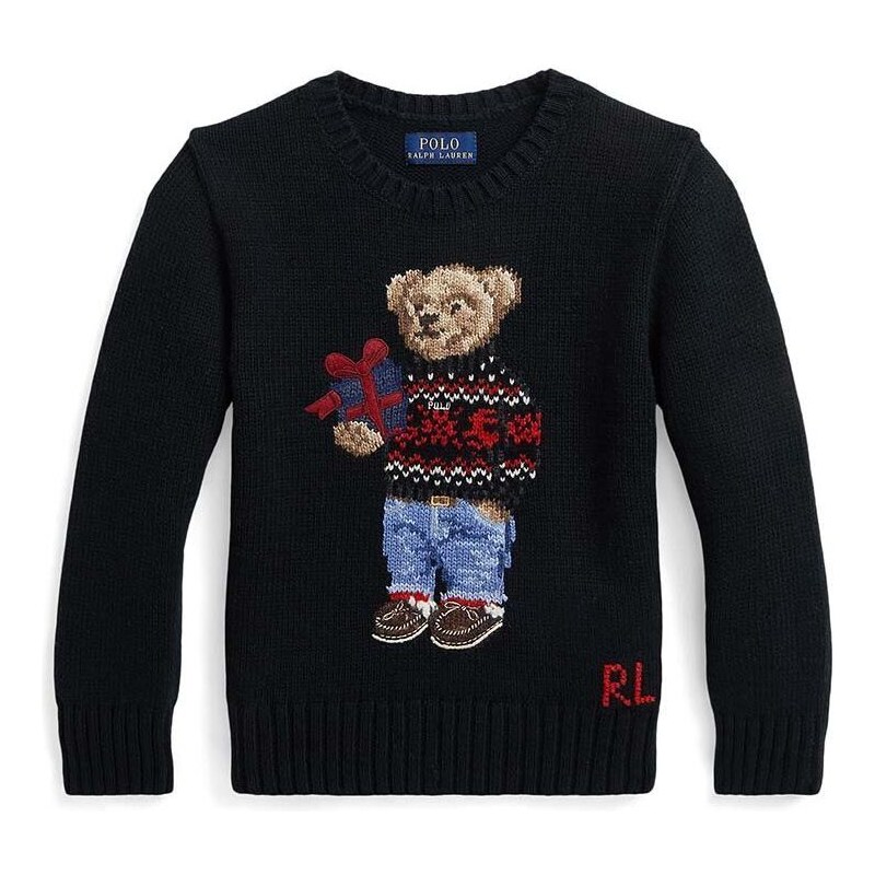 Dětský bavlněný svetr Polo Ralph Lauren černá barva, lehký