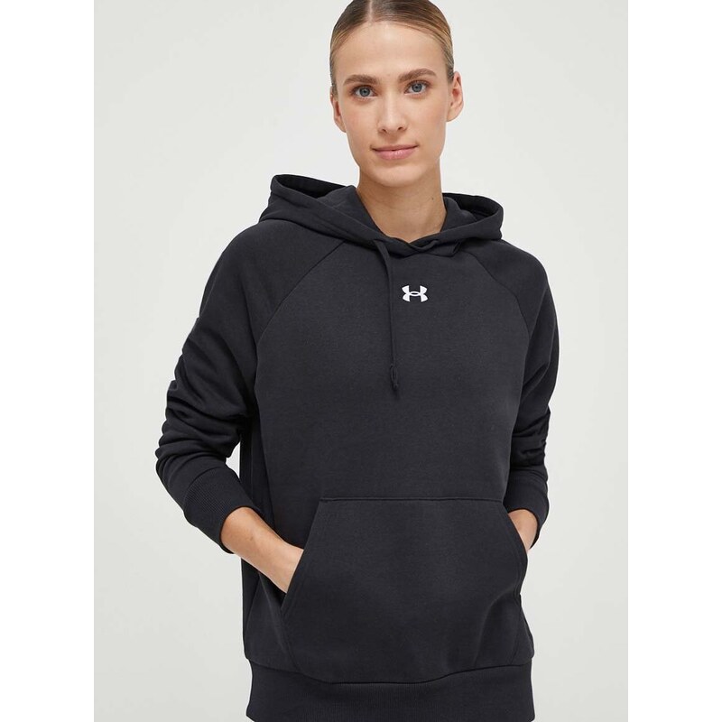 Mikina Under Armour dámská, černá barva, s kapucí, hladká, 1379500