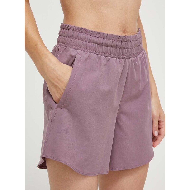 Tréninkové šortky Under Armour Flex fialová barva, hladké, high waist, 1376933