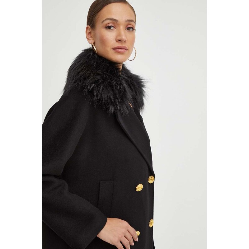 Vlněný kabát Elisabetta Franchi černá barva, přechodný, oversize