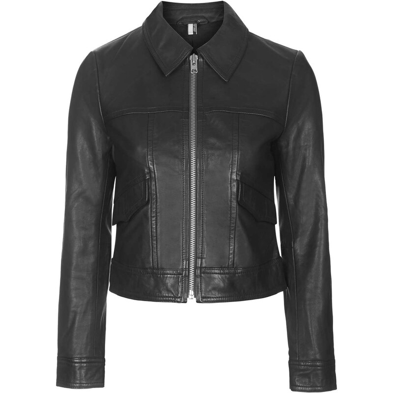Topshop Premium '70s Zip Front Leather Jacket