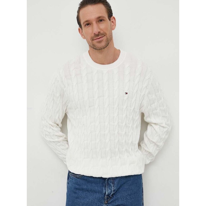 Bavlněný svetr Tommy Hilfiger bílá barva, lehký