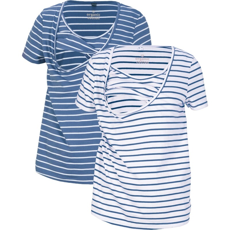 bonprix Těhotenské a kojicí tričko (2 ks), s organickou bavlnou Modrá