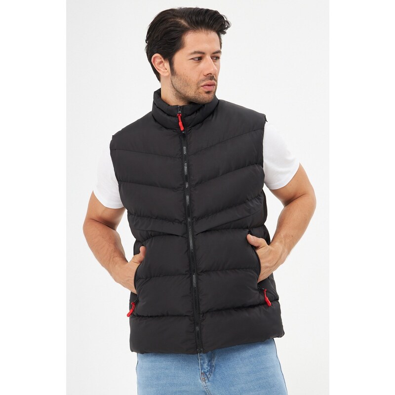 D1fference Men's Lined Water And Windproof Black Puffer Vest