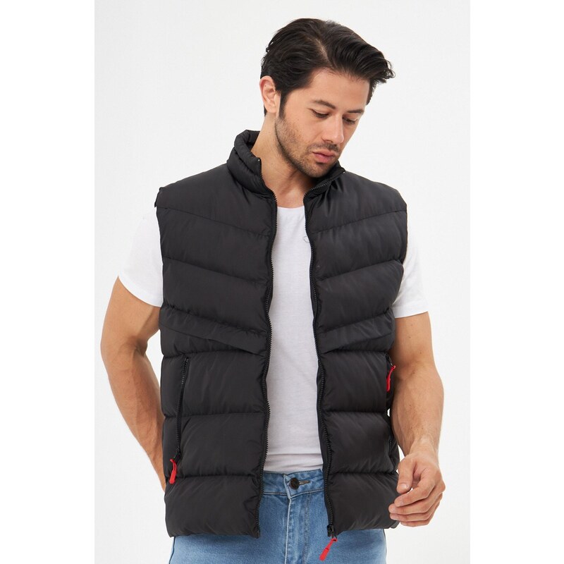 D1fference Men's Lined Water And Windproof Black Puffer Vest