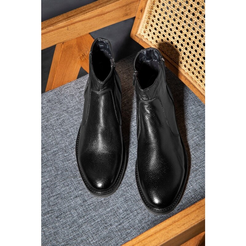 Ducavelli Bristol Genuine Leather Non-slip Sole With Zipper Chelsea Daily Boots Black.