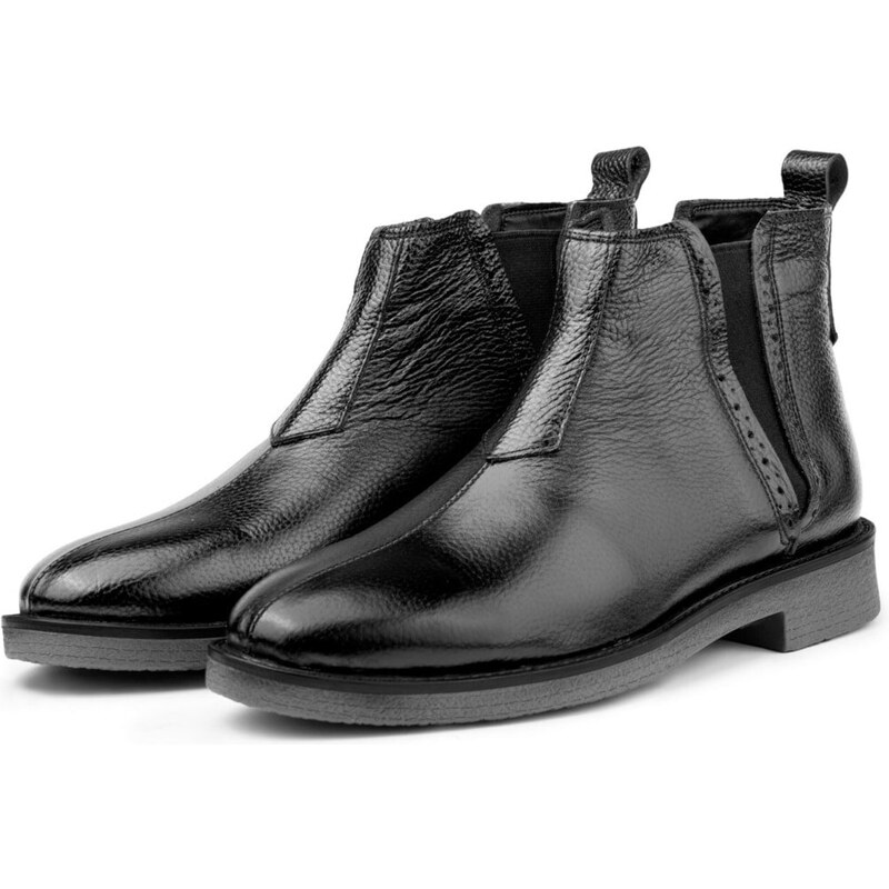 Ducavelli Leeds Genuine Leather Chelsea Daily Boots With Non-Slip Soles Black.