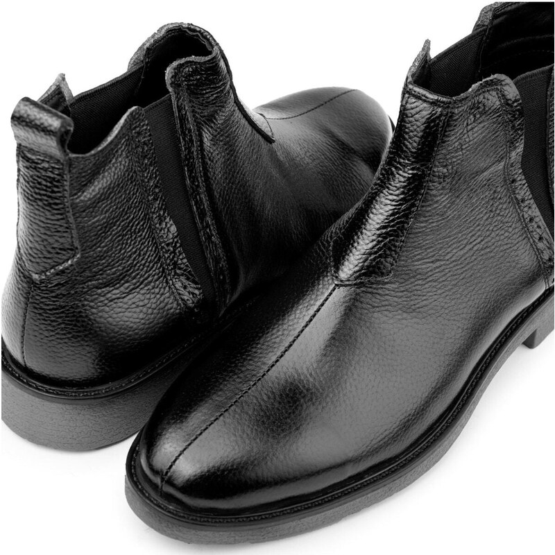 Ducavelli Leeds Genuine Leather Chelsea Daily Boots With Non-Slip Soles Black.