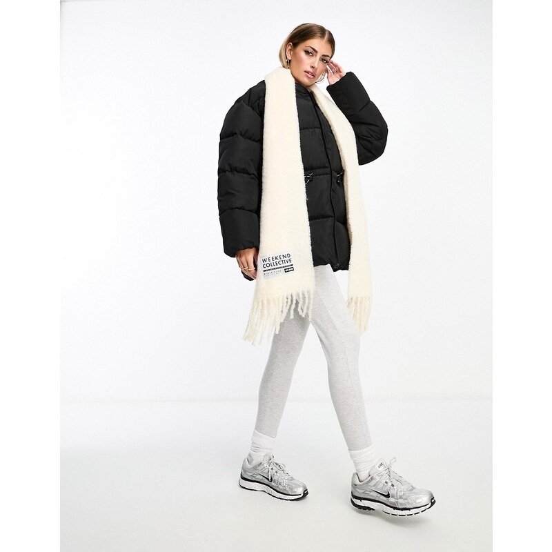 ASOS Weekend Collective fluffy blanket scarf with woven label-Neutral 114733373