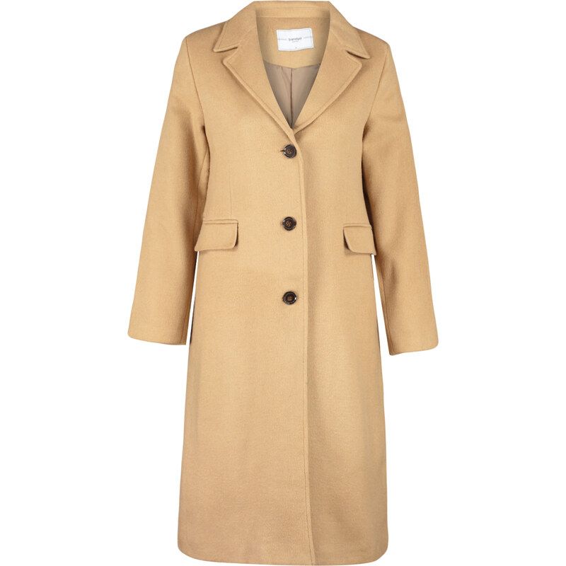 Trendyol Beige Premium Oversize široký střih vlněný plněný kabát