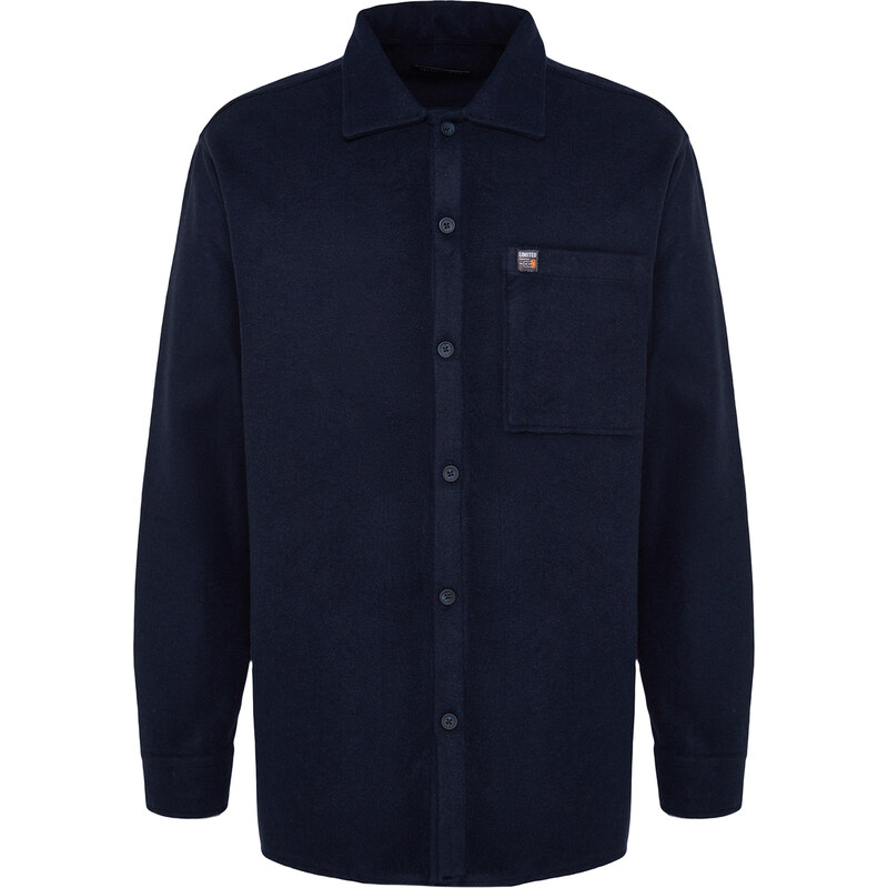 Trendyol Navy Blue Overshirt Fit Shirt Collar Label Detail Stamp Shirt