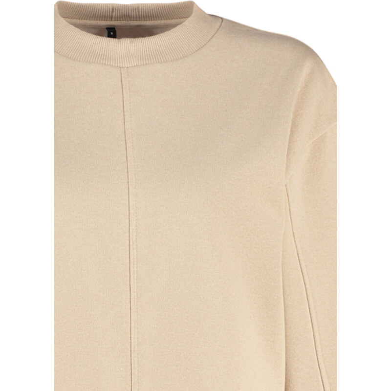 Trendyol Beige More Sustainable Thick, Fleece Inside, Stand-Up Collar Loose Knitted Sweatshirt