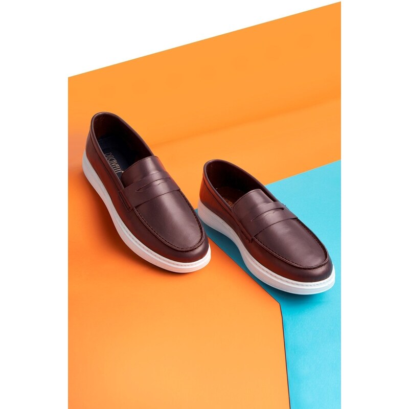 Ducavelli Trim Genuine Leather Men's Casual Shoes. Loafers, Lightweight Shoes, Summer Shoes Brown.