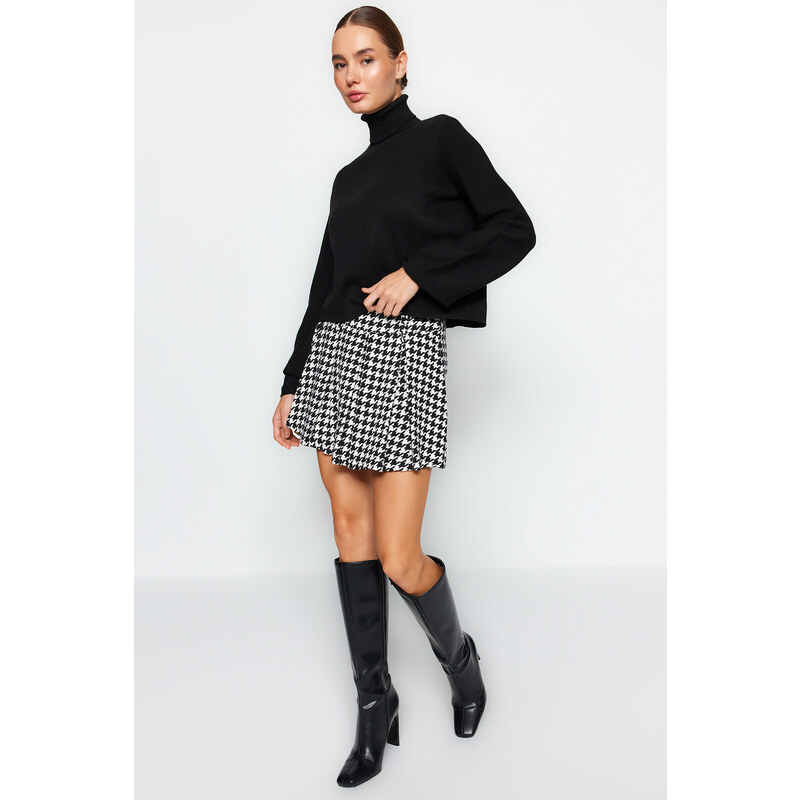 Trendyol Black Crowbar Pattern Woven Short Skirt