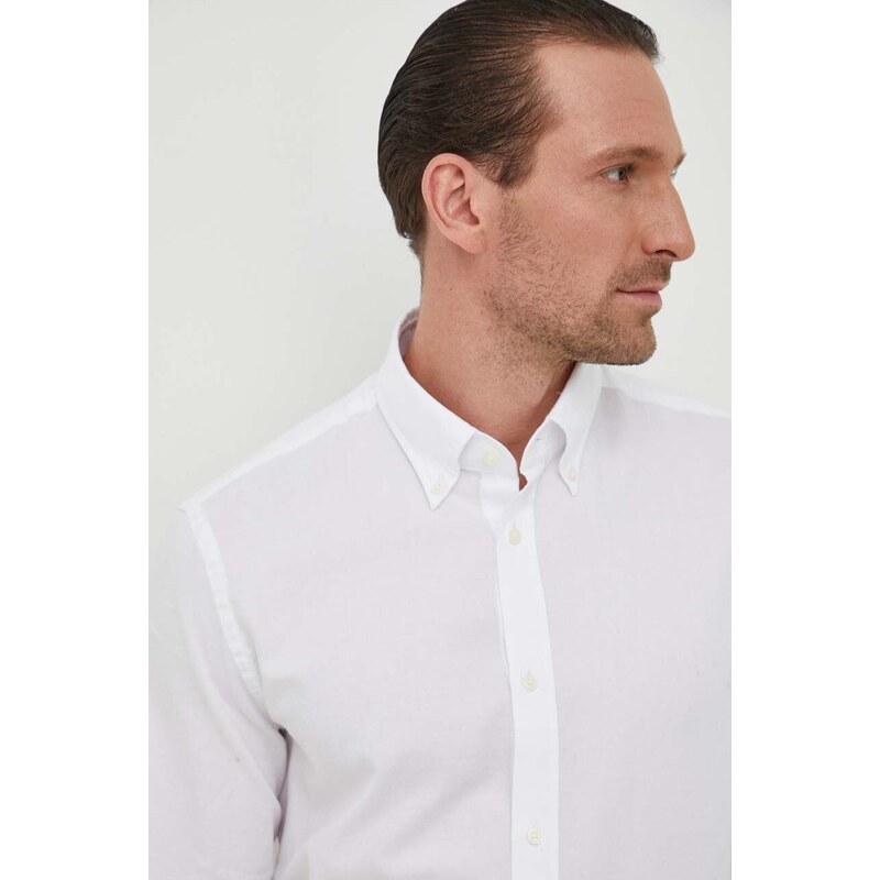 Košile United Colors of Benetton bílá barva, regular, s límečkem button-down