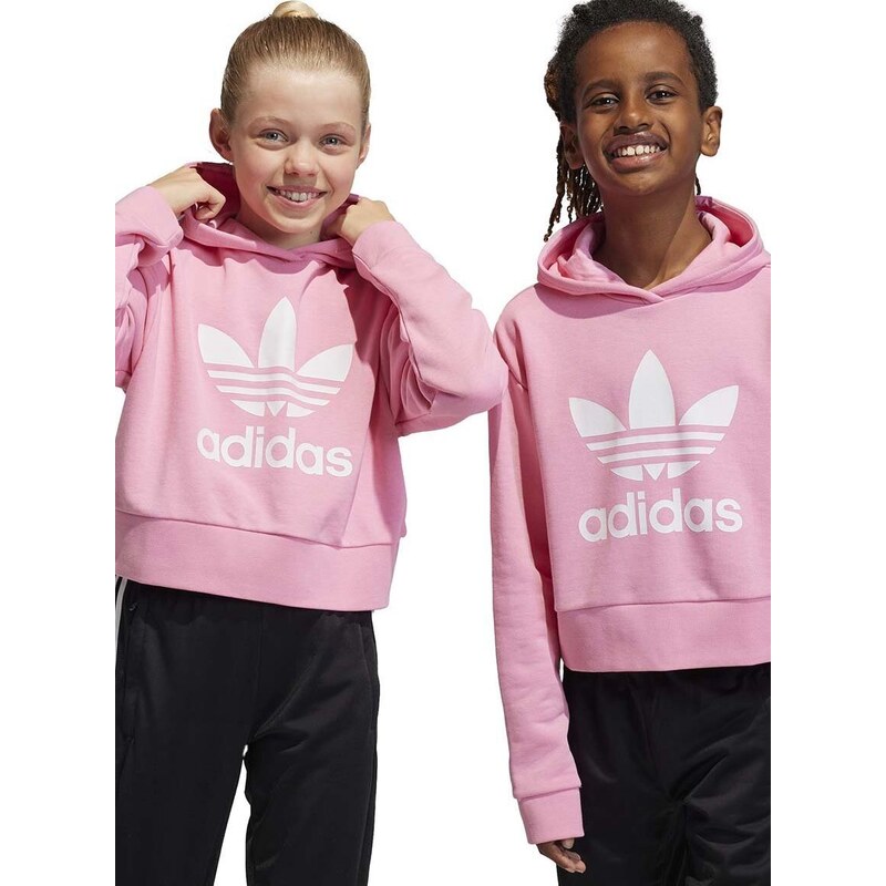 Dětská mikina adidas Originals růžová barva, s kapucí, s potiskem